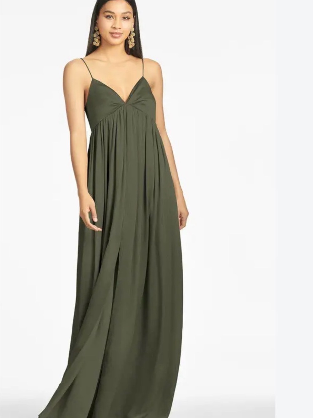 Sachin + Babi Olive Green Spaghetti-Strap Jessica Maxi Gown